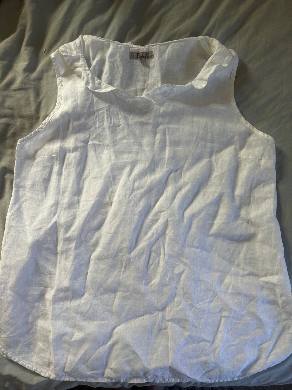 Flax White Linen Sleeveless Ruffle Neck Tunic